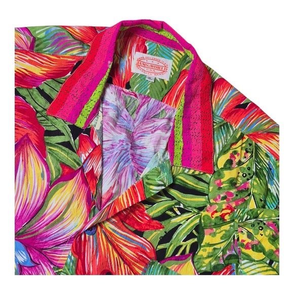 VTG Jams‎ World Hawaiian Aloha Shirt Made in USA Bold Floral Tropical Men's XL - Picture 1 of 7